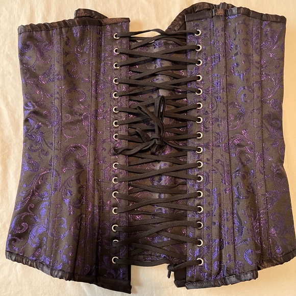 28” Royal purple damask steel boned over bust corset goth Victorian - Picture 4 of 8